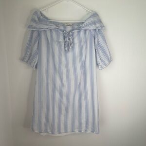 Listicle Sky Blue and White Striped Off-Shoulder Mini Dress